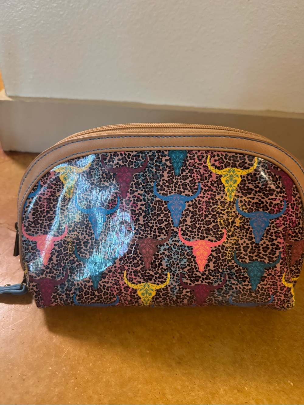 Multicolor Western Steer Print Cosmetic Pouch